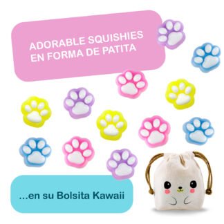 Set De 12 Squishies Huellitas De Gato + Bolsita Kawaii