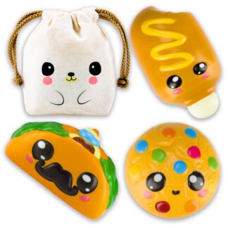 3 Squishy De Crecimiento Lento Comiditas - VARIANTE 1 + Bolsita Kawaii