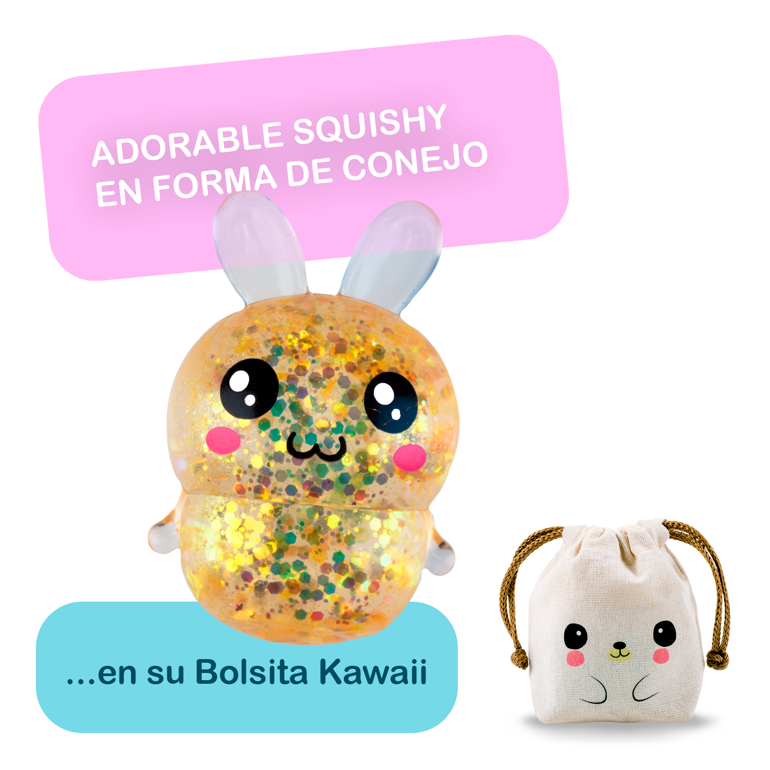 Squishy Conejo Galáctico - DORADO + Bolsita Kawaii