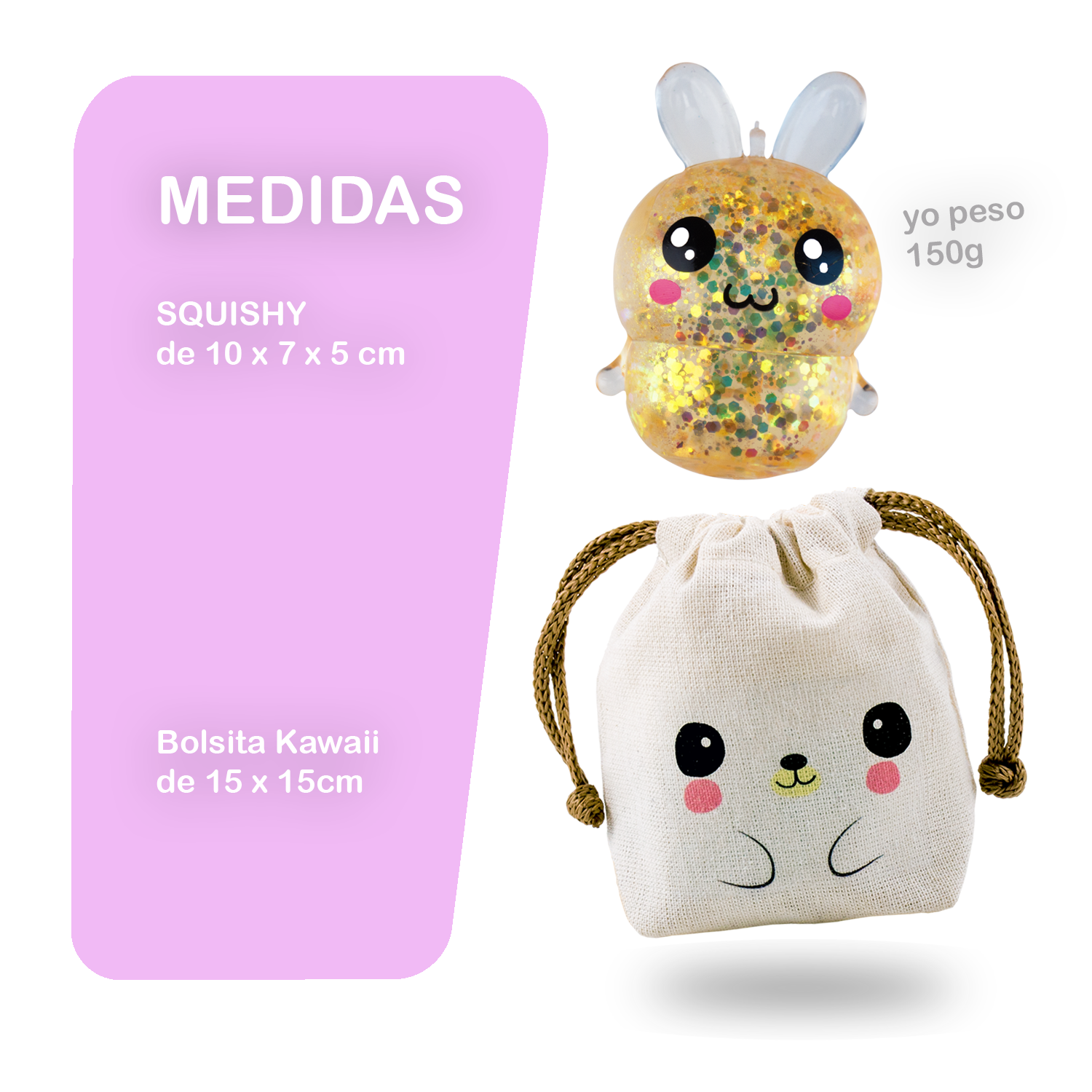 Squishy Conejo Galáctico - DORADO + Bolsita Kawaii - Image 3