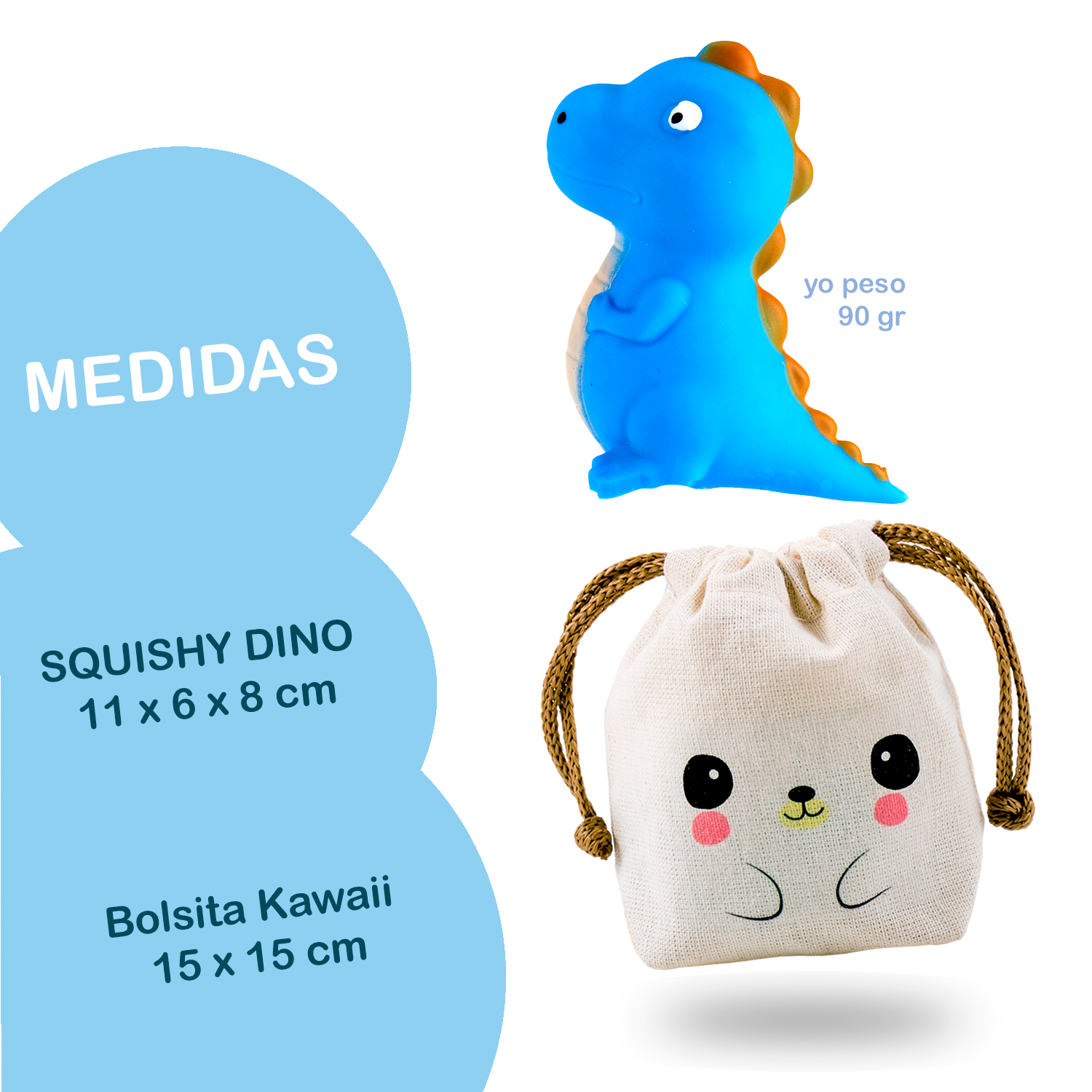Squishy Dinosaurios Felices - AZUL + Bolsita Kawaii - Image 3