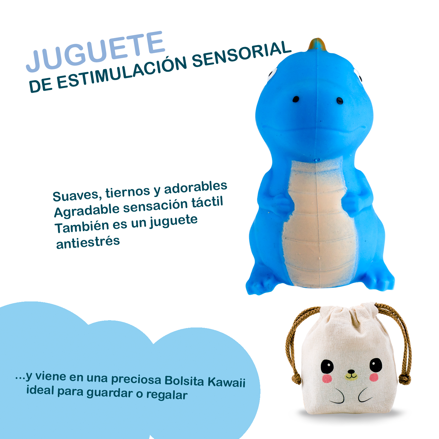 Squishy Dinosaurios Felices - AZUL + Bolsita Kawaii - Image 2