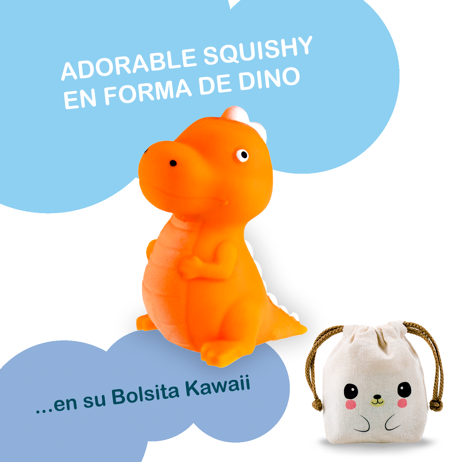 Squishy Dinosaurios Felices - NARANJA + Bolsita Kawaii