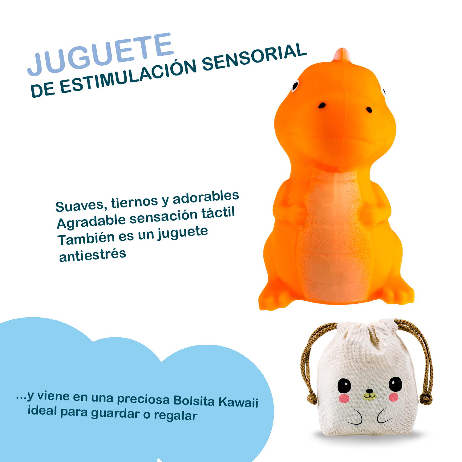 Squishy Dinosaurios Felices - NARANJA + Bolsita Kawaii - Image 2