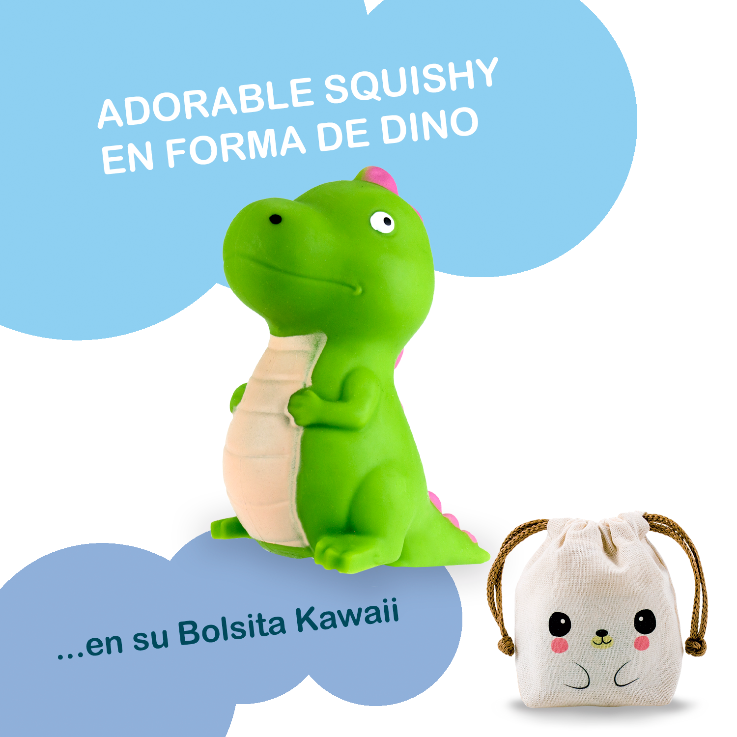 Squishy Dinosaurios Felices - VERDE + Bolsita Kawaii