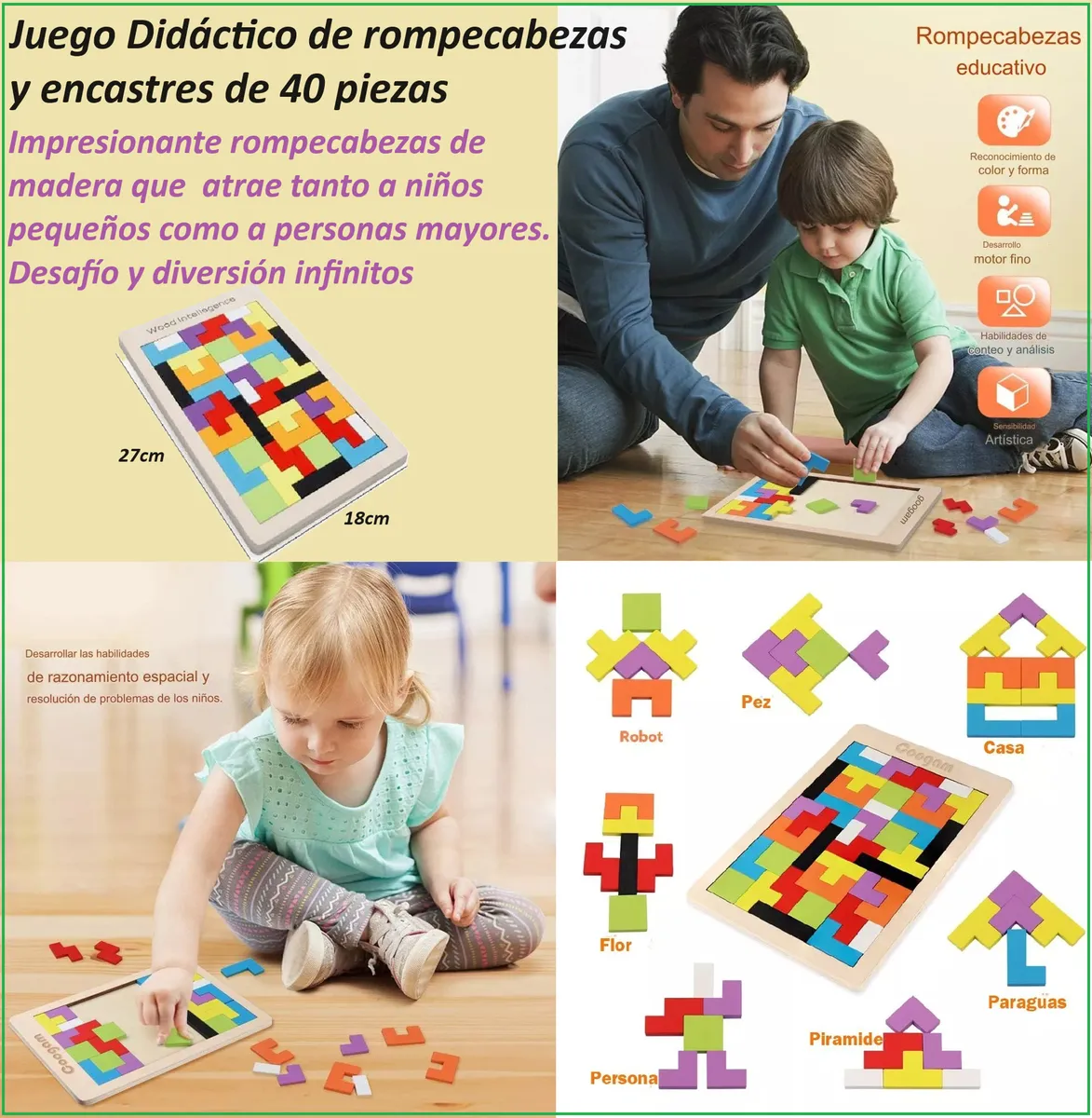 Kit Juegos Encastre Educativos Madera + Bolsita Kawaii - Image 5