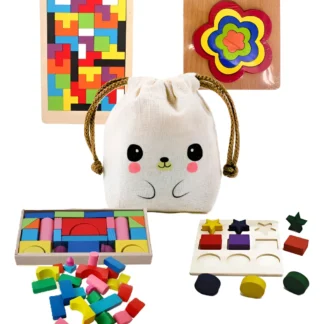 Kit Juegos Encastre Educativos Madera + Bolsita Kawaii
