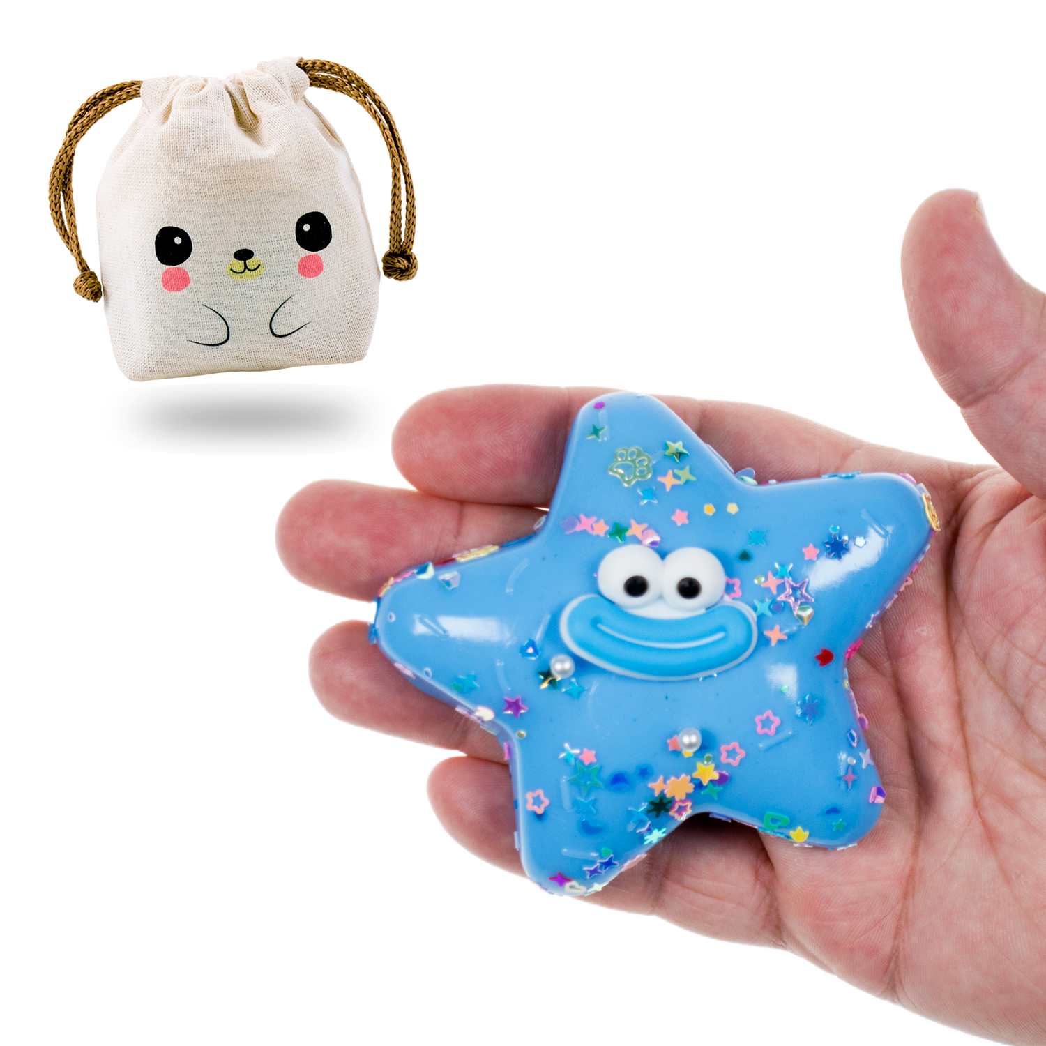 Squishy Estrella Sonriente - CELESTE + Bolsita Kawaii - Image 4