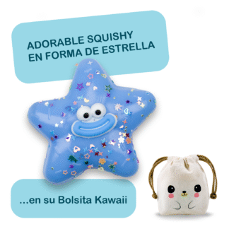 Squishy Estrella Sonriente - CELESTE + Bolsita Kawaii