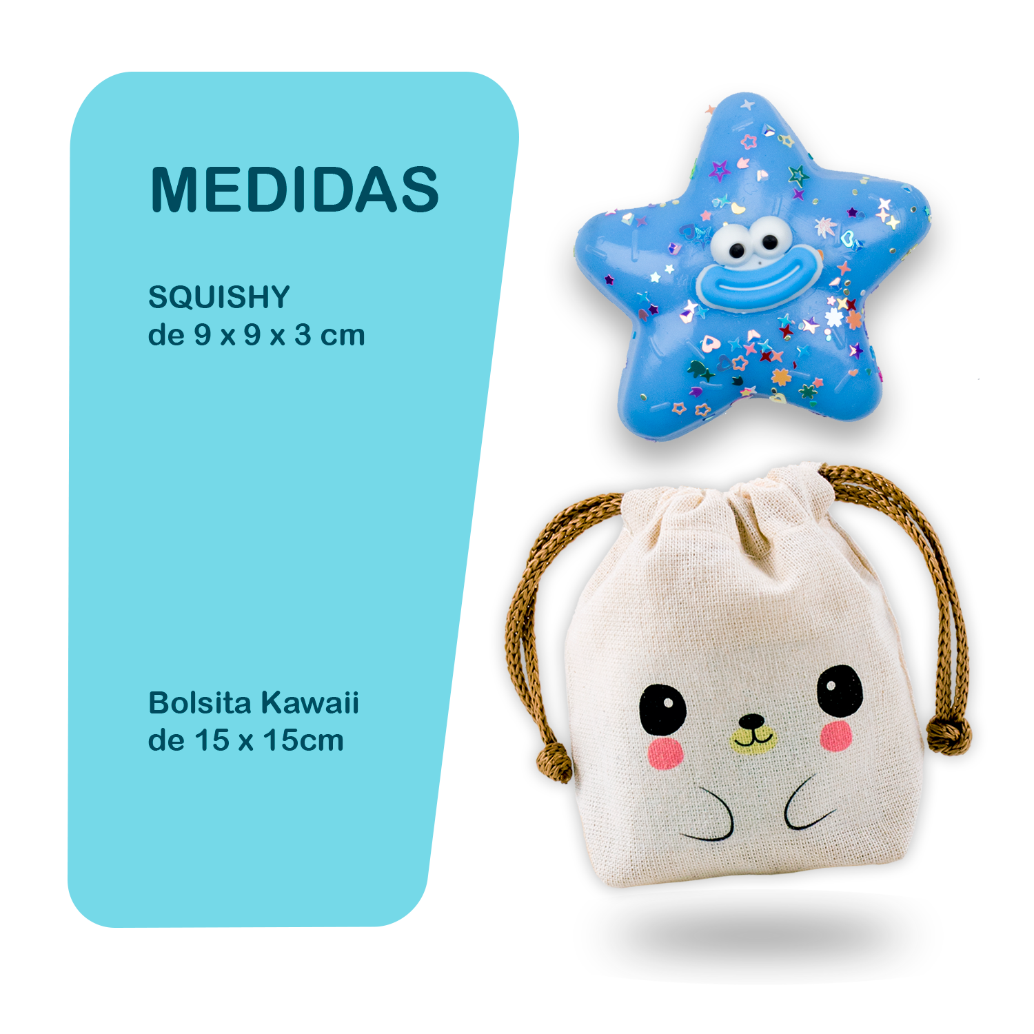 Squishy Estrella Sonriente - CELESTE + Bolsita Kawaii - Image 3