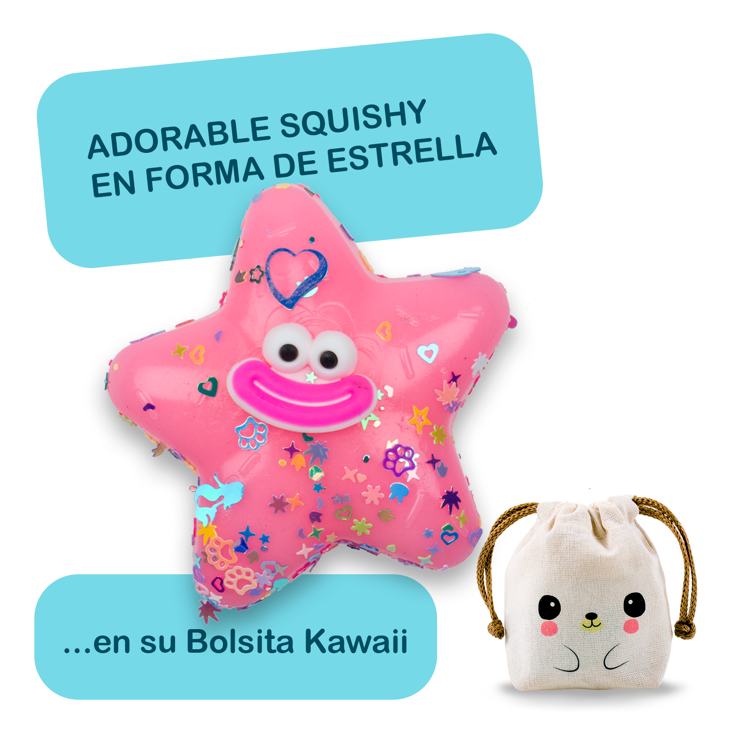 Squishy Estrella Sonriente - ROSA + Bolsita Kawaii