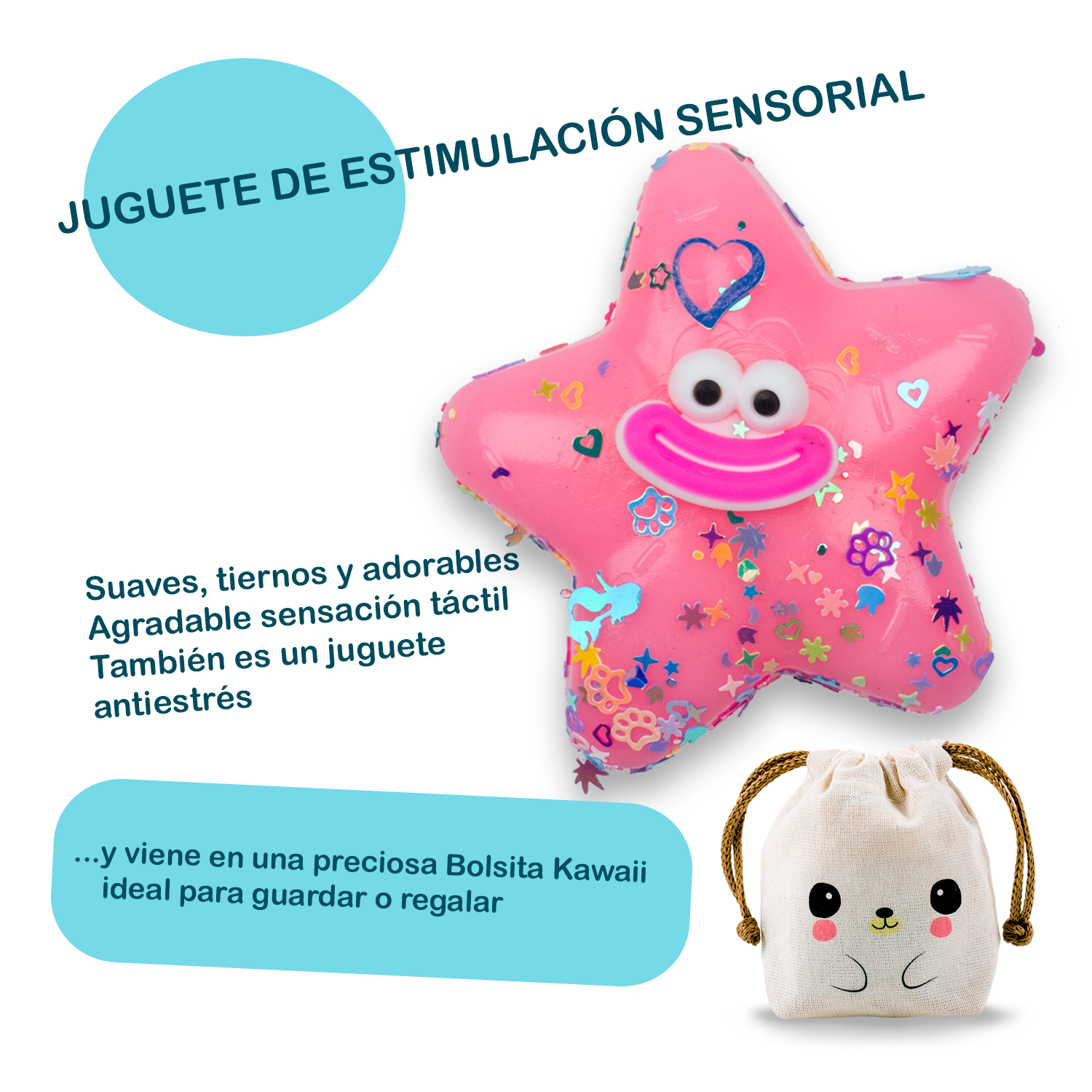 Squishy Estrella Sonriente - ROSA + Bolsita Kawaii - Image 2