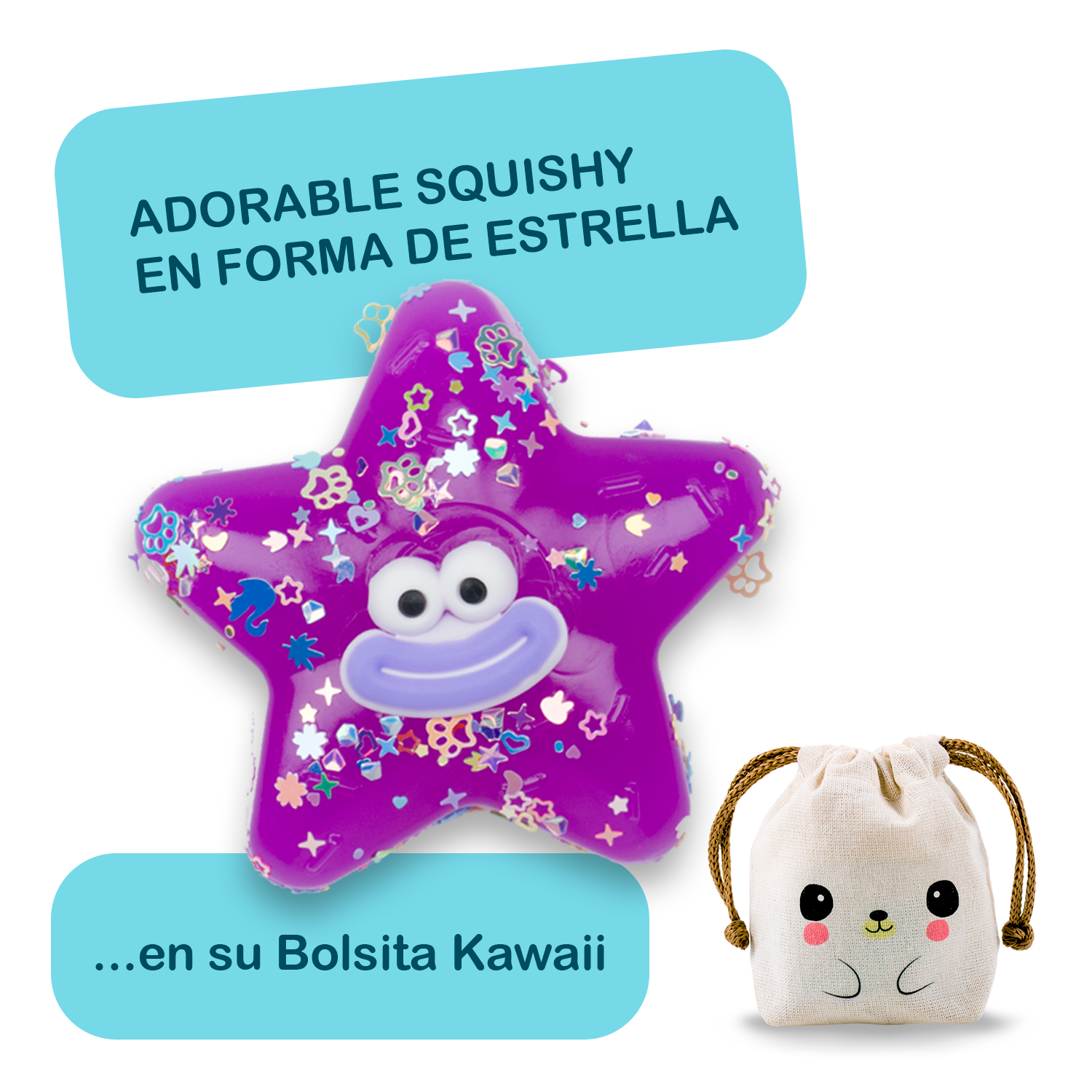 Squishy Estrella Sonriente - VIOLETA + Bolsita Kawaii