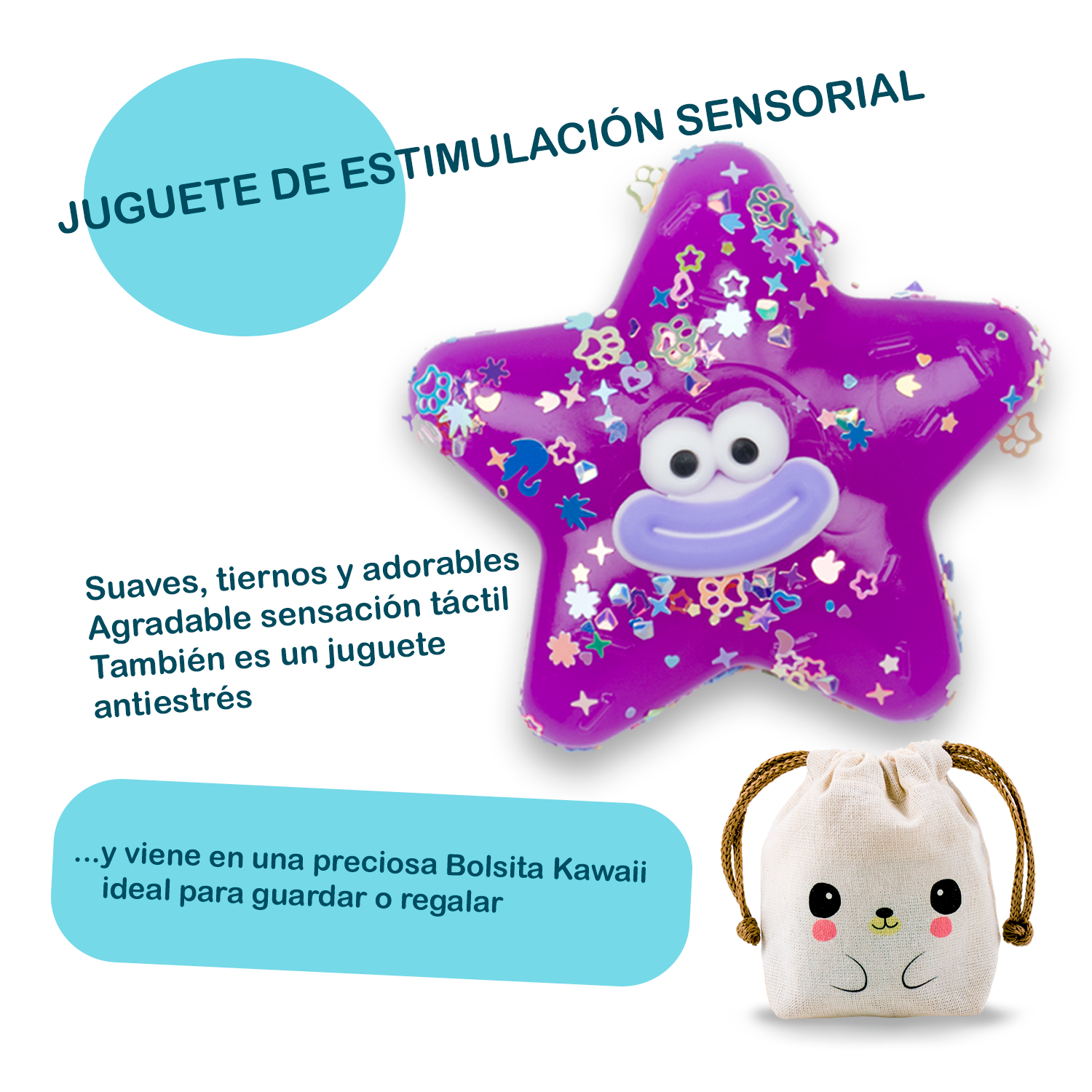 Squishy Estrella Sonriente - VIOLETA + Bolsita Kawaii - Image 2