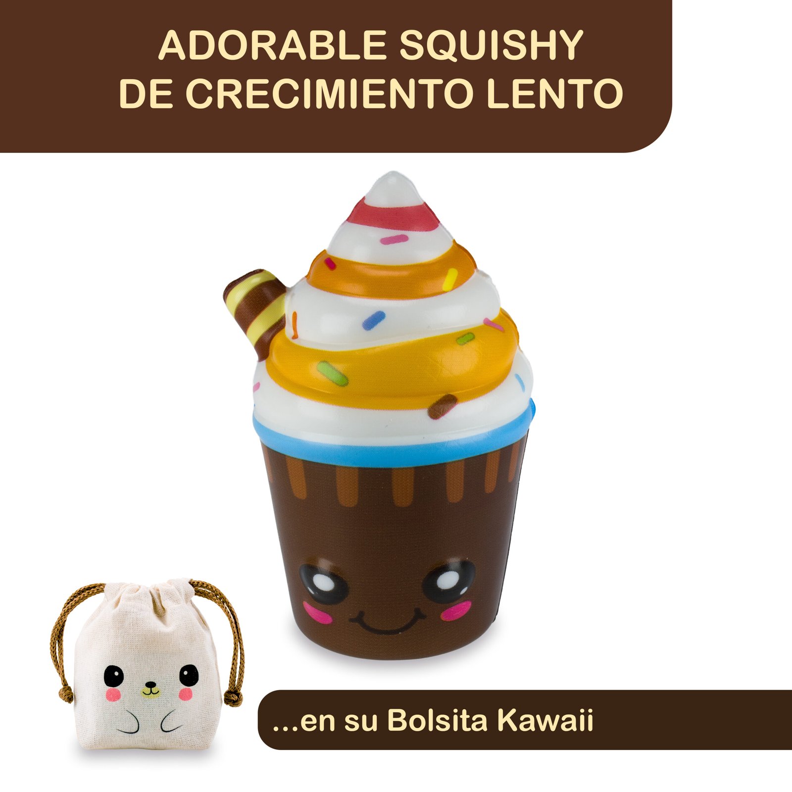 Squishy De Crecimiento Lento Comiditas - SUNDAE CHOCOLATE + Bolsita Kawaii - Image 2