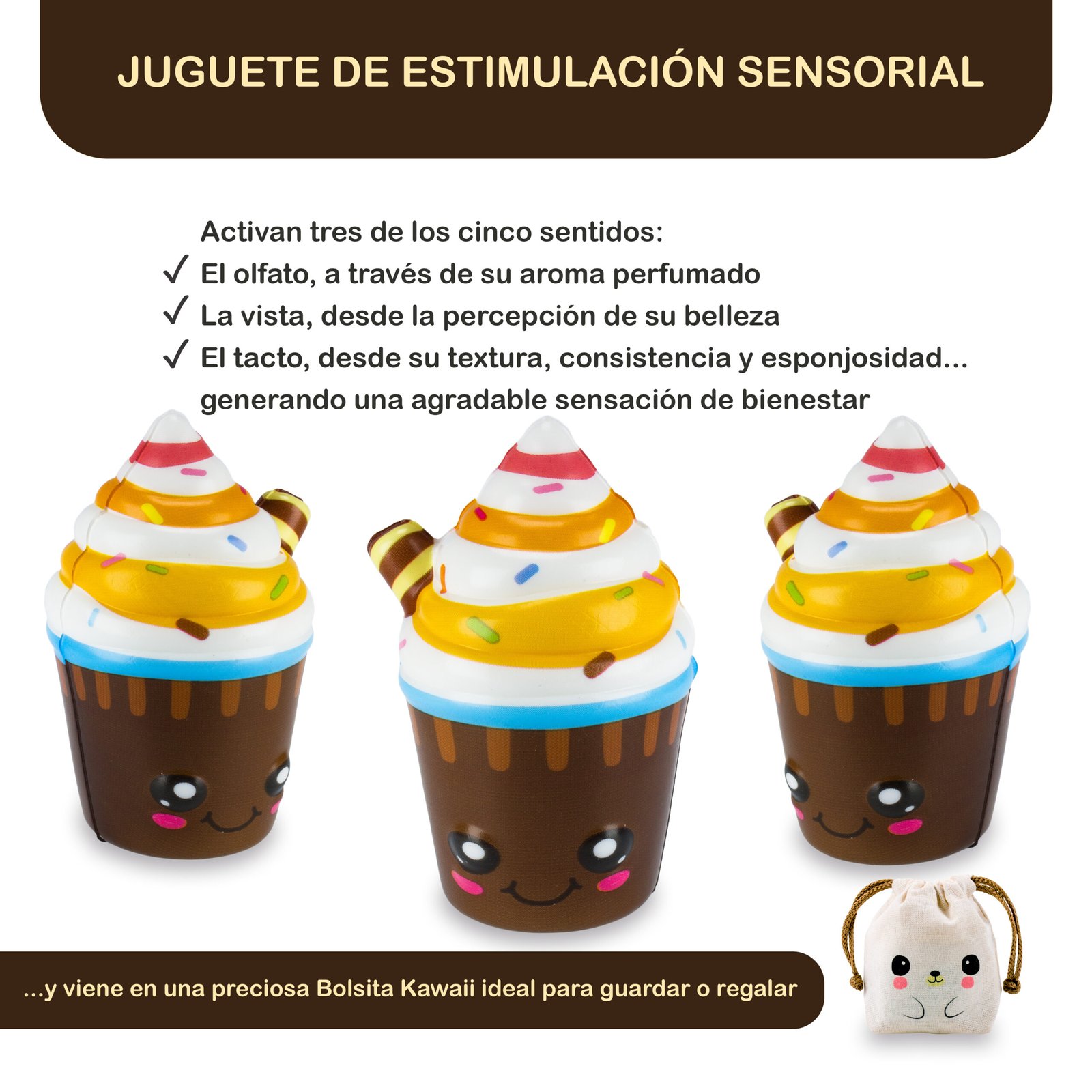 Squishy De Crecimiento Lento Comiditas - SUNDAE CHOCOLATE + Bolsita Kawaii - Image 4
