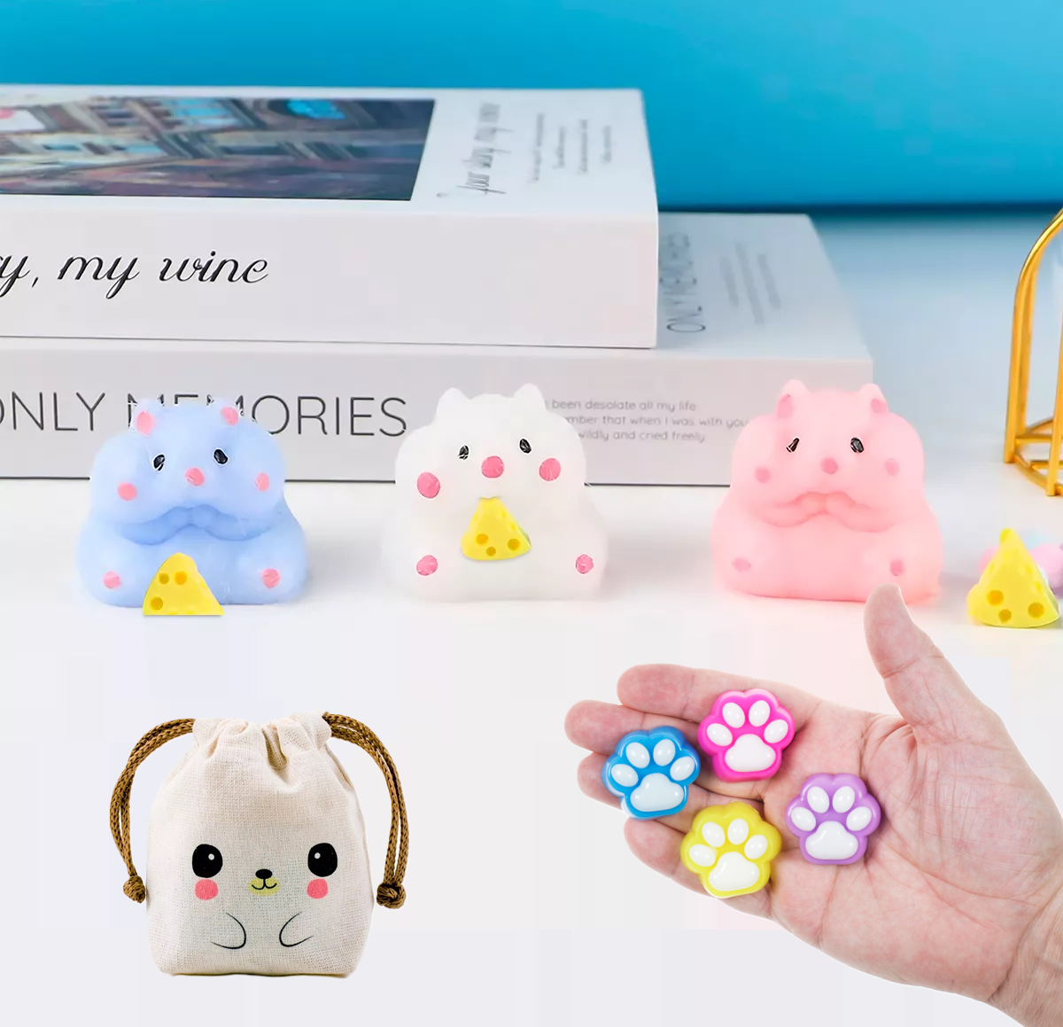 Squishy Mochi Ratoncito + 4 Huellitas C/bolsita Kawaii - Image 3