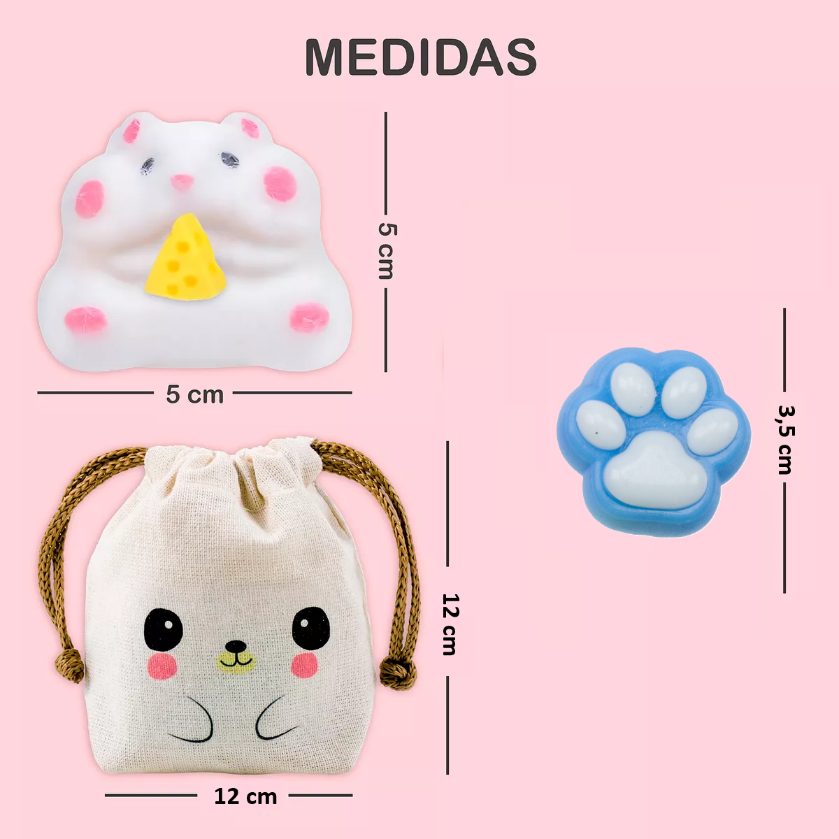 Squishy Mochi Ratoncito + 4 Huellitas C/bolsita Kawaii - Image 2