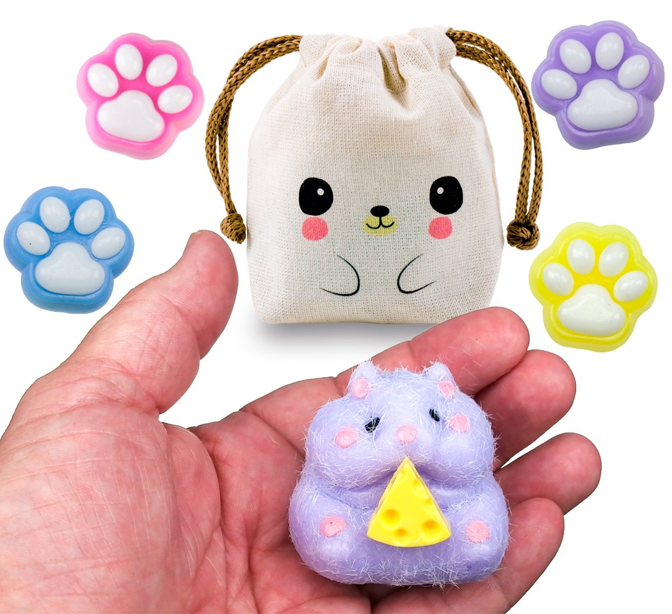 Squishy Mochi Ratoncito + 4 Huellitas C/bolsita Kawaii