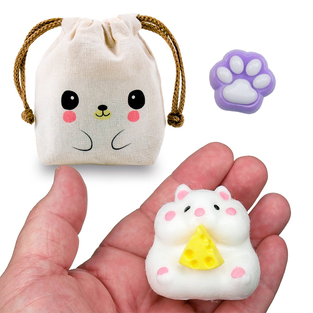 Squishy Mochi Ratoncito + Huellita C/bolsita Kawaii