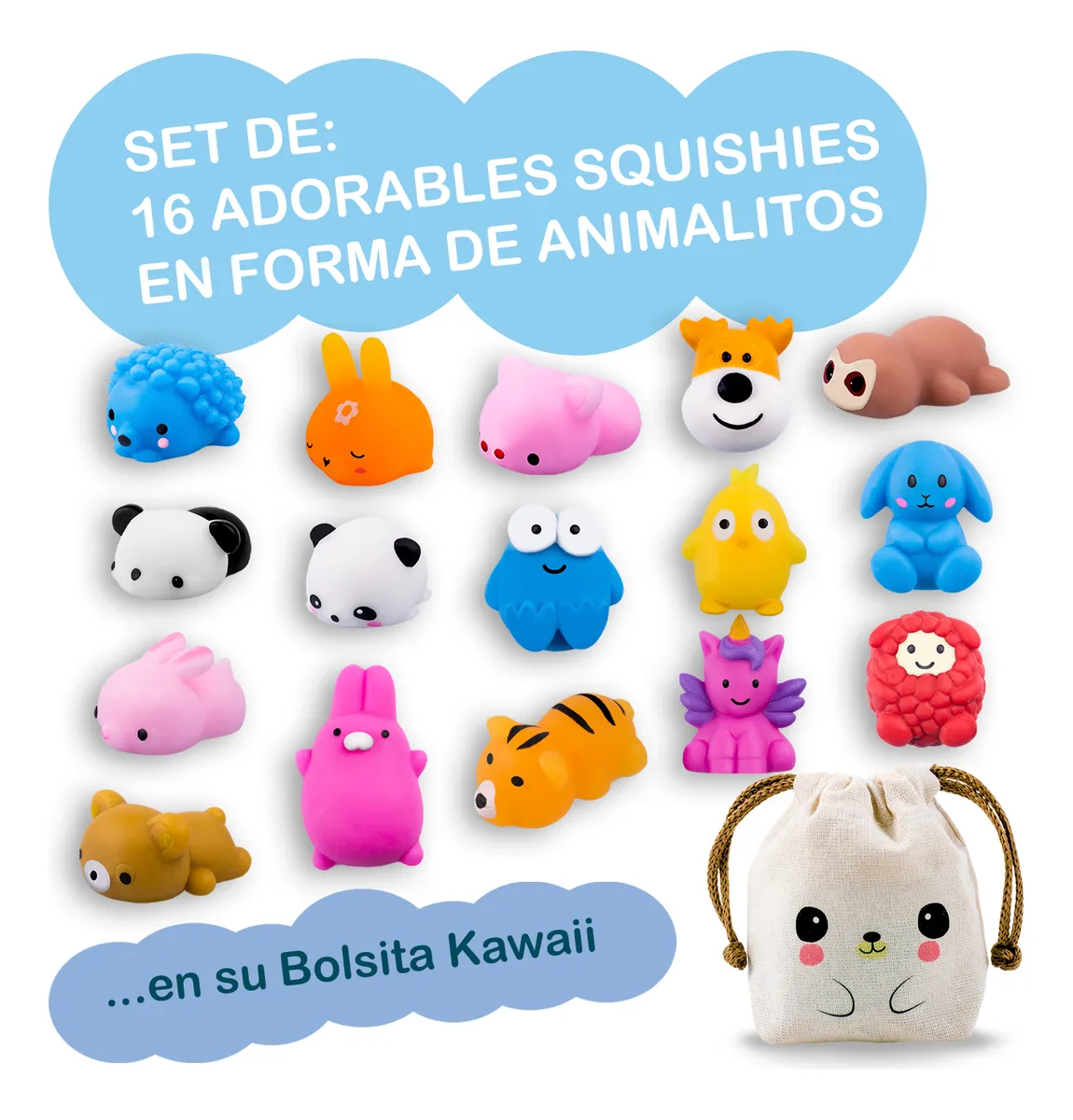 Squishy Mochi DADA TOYS PREMIUM con Bolsita Kawaii – 16 ANIMALITOS - Image 4