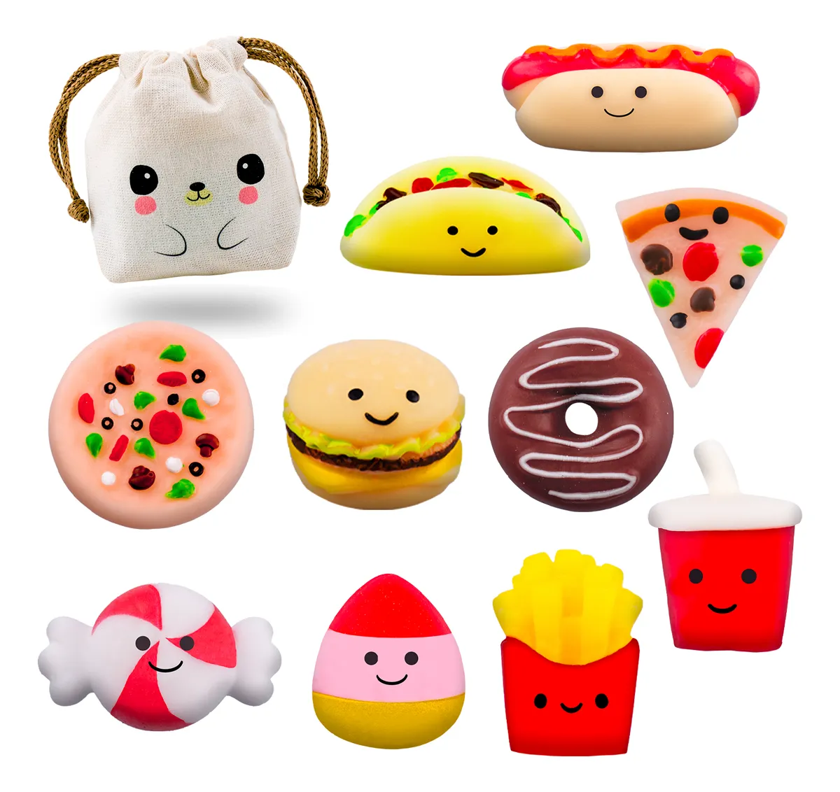 Squishy Mochi DADA TOYS PREMIUM con Bolsita Kawaii – 10 COMIDITAS - Image 2