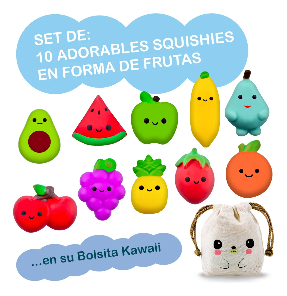 Squishy Mochi DADA TOYS PREMIUM con Bolsita Kawaii – 10 FRUTITAS - Image 4
