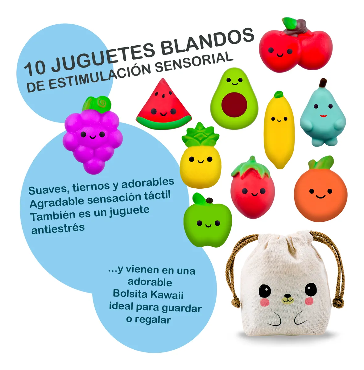 Squishy Mochi DADA TOYS PREMIUM con Bolsita Kawaii – 10 FRUTITAS - Image 8