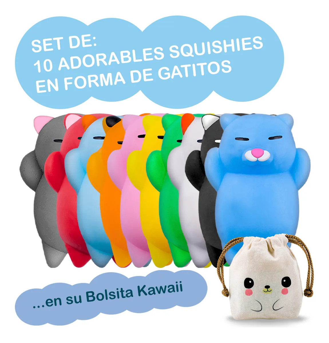 Squishy Mochi DADA TOYS PREMIUM con Bolsita Kawaii – 10 GATITOS DORMIDOS - Image 4